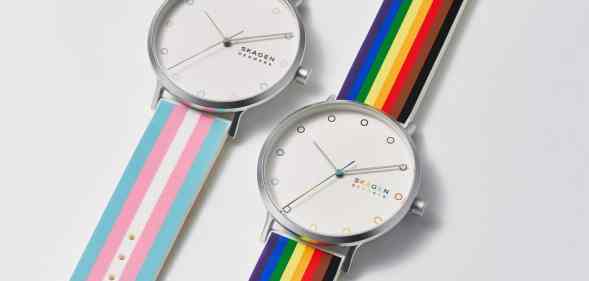 Skagen's Pride watches include rainbow and trans flag inspired designs. (Skagen)