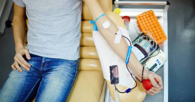 man giving blood donation