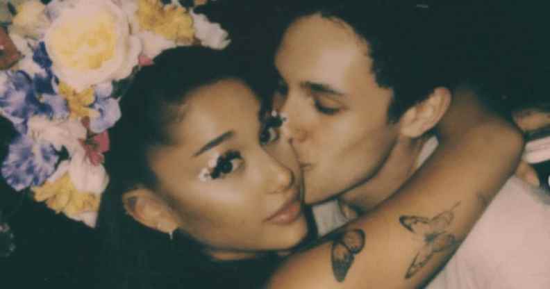 Ariana Grande receives a kiss on the cheek from Dalton Gomez