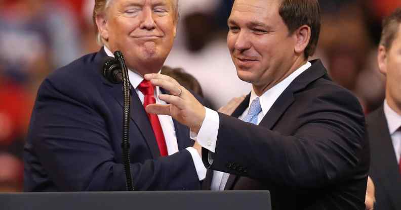 Donald Trump introduces Florida governor Ron DeSantis during a homecoming campaign rally