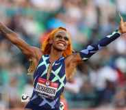 Sha'Carri Richardson celebrates winning the Women's 100-metre final on day two of the 2020 US Olympic track and field team trials