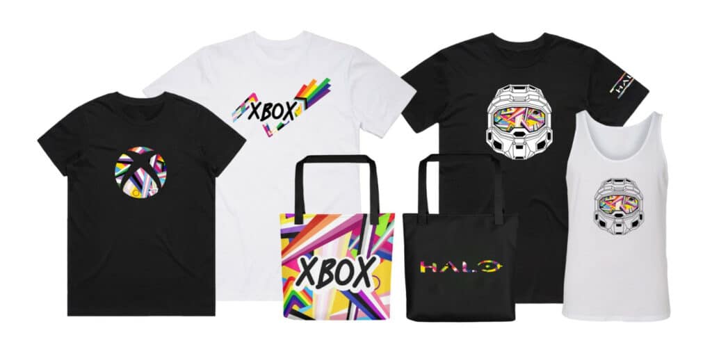 The Xbox Pride range features t-shirts, bags and pins. (Microsoft)