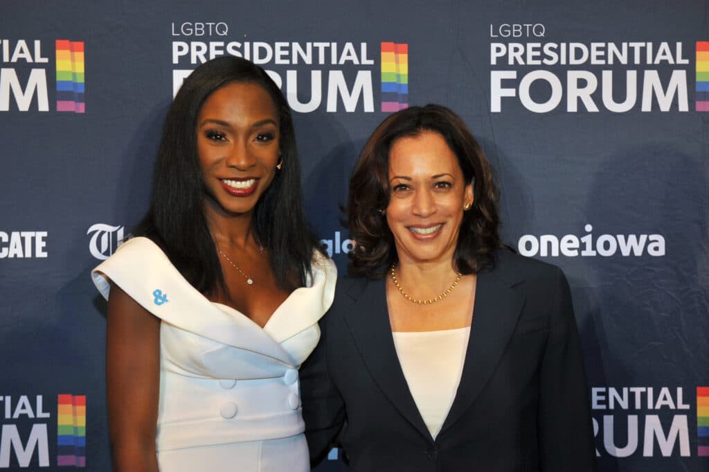 Angelica Ross and Kamala Harris. 