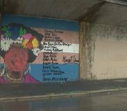 A mural of Marsha P Johnson in a street underpass