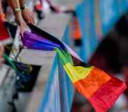 Rainbow flag inside the stadium during the UEFA Euro 2020 game