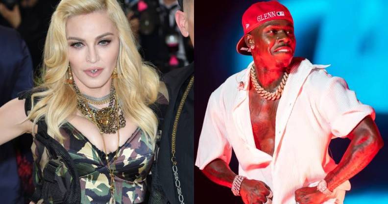 Side by side image of Madonna and DaBaby