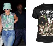 Rihanna was photographed with A$AP Rocky in New York City this week wearing a vintage band tee. (Gotham/GC Images & Amazon)