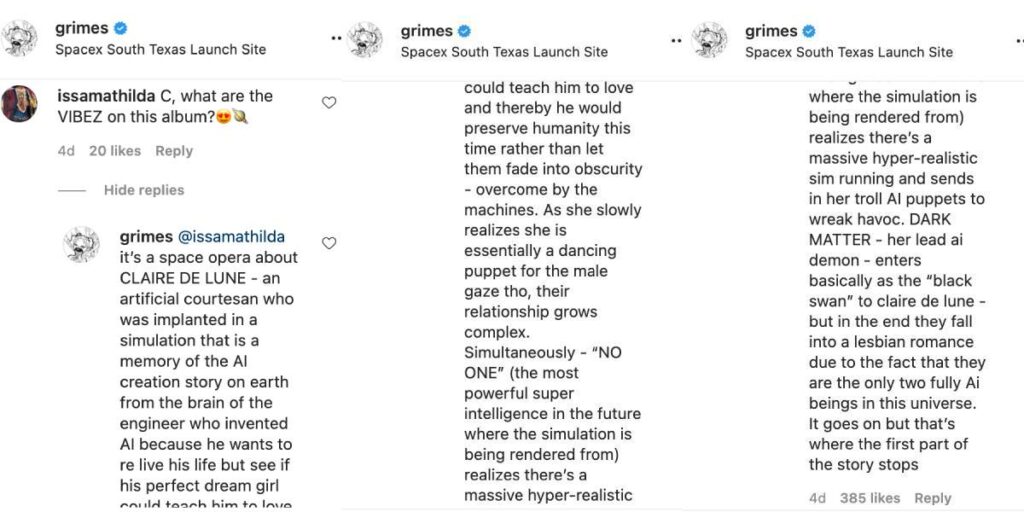 Grimes Instagram comment