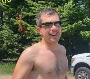 Pete Buttigieg going for a shirtless run in the park