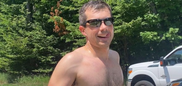 Pete Buttigieg going for a shirtless run in the park