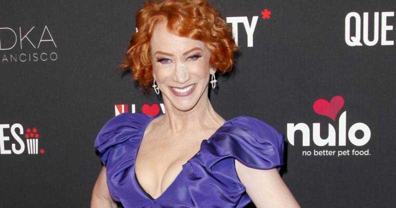 Kathy Griffin in a purple outfit at The Queerties 2020 Awards Reception