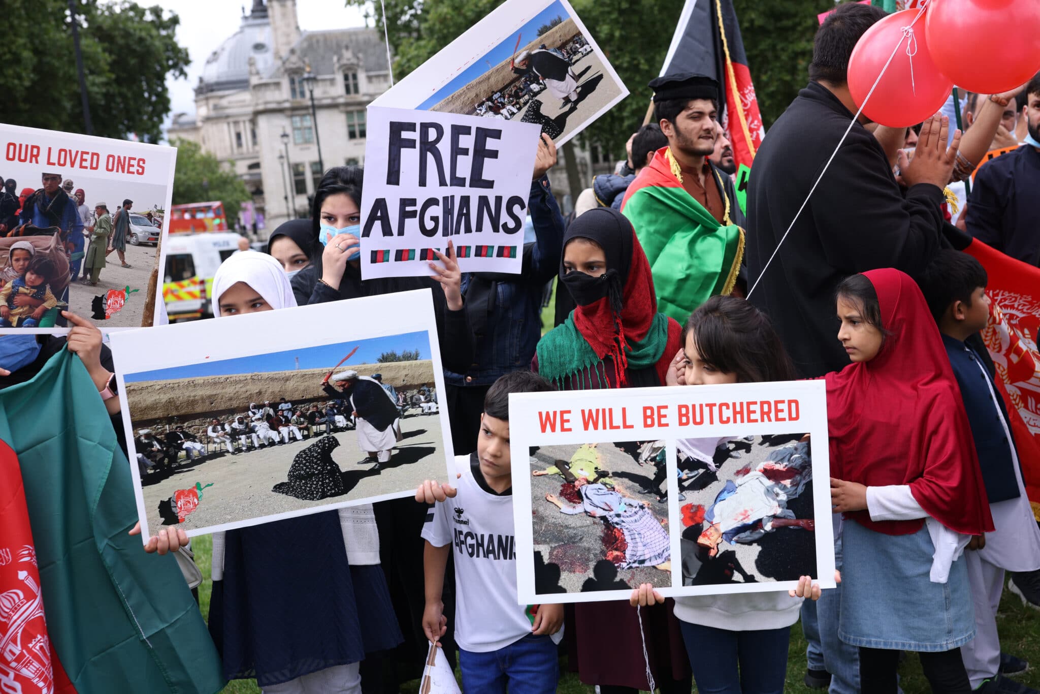 Citizens protest Taliban's return to power in London, United Kingdom.
