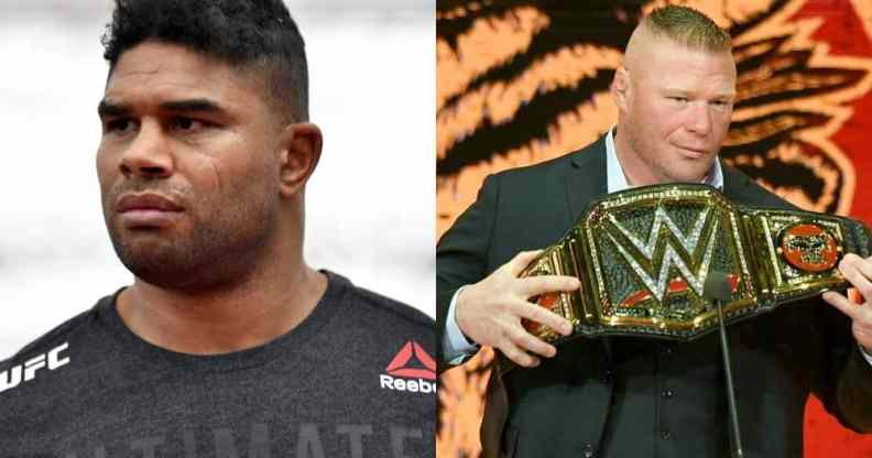 A side by side image of Dutch fighter Alistair Overeem and WWE star Brock Lesnar. Overeem used homophobic language in a recent interview with The MMA Hour and also spoke about Lesnar