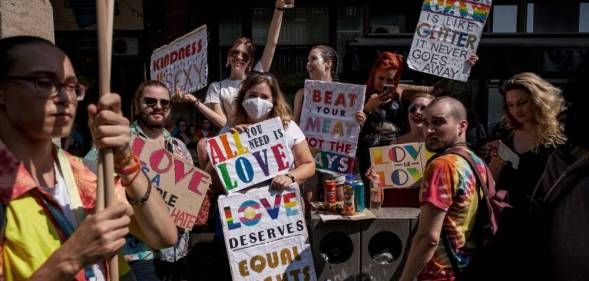 LGBT+ demonstrators march during annual Pride parade in Budapest, Hungary