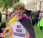 Owen Hurcum at a trans rights protest in London on 6 August.