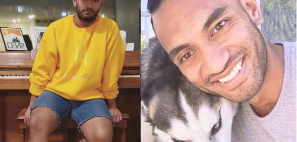 Valor Christian High School volleyball coach Inoke Tonga poses at a piano and poses with a dog in a second photo