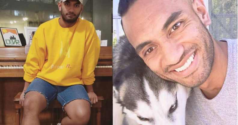 Valor Christian High School volleyball coach Inoke Tonga poses at a piano and poses with a dog in a second photo