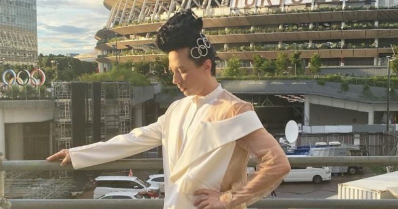 Johnny Weir outside the Tokyo Olympic stadium