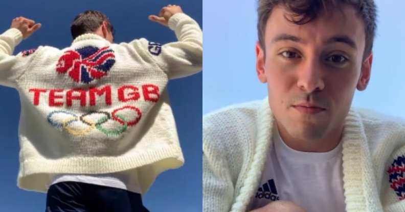 Tom Daley wearing a Team GB cardigan