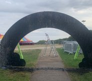 the scorched remains of the Milton Keynes Pride rainbow arch