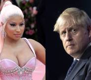 Side by side image of Nicki Minaj and prime minister Boris Johnson