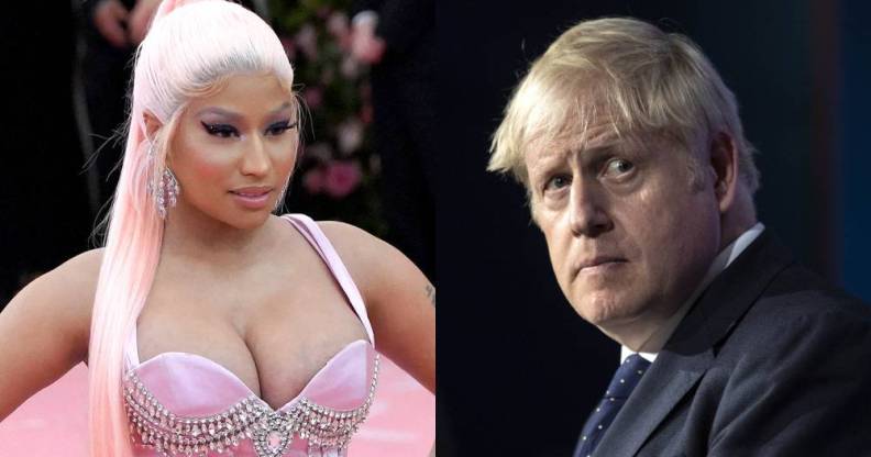 Side by side image of Nicki Minaj and prime minister Boris Johnson