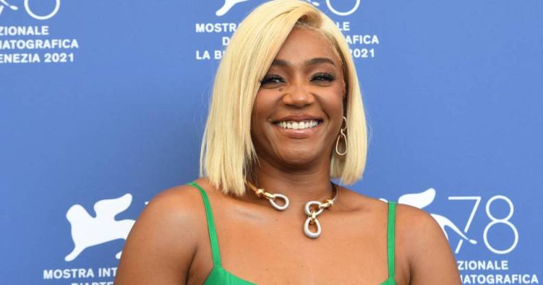 Tiffany Haddish attends a photocall for the film "The Card Counter" presented in competition during the Venice Film Festival in a gorgeous green dress