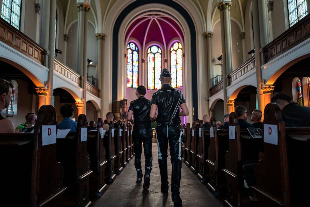 Guests attend the leather mass at a church in Berlin