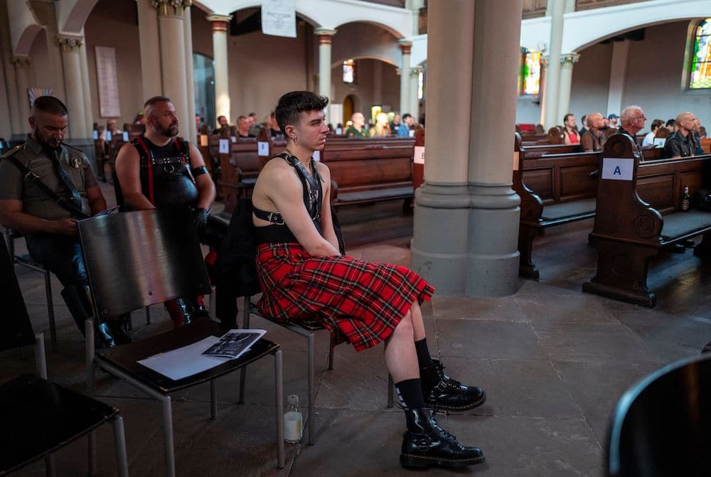 Guests attend the leather mass at a church in Berlin