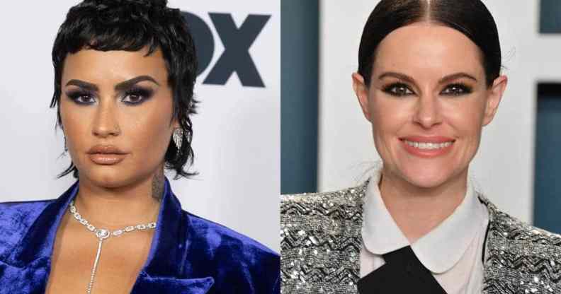 A side by side image of Demi Lovato and Emily Hampshire