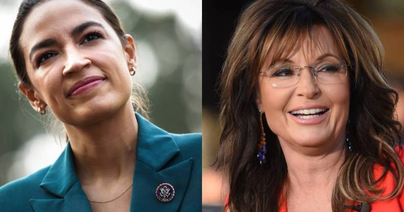 Side by side image of Alexandra Ocasio-Cortez (AOC) and Sarah Palin