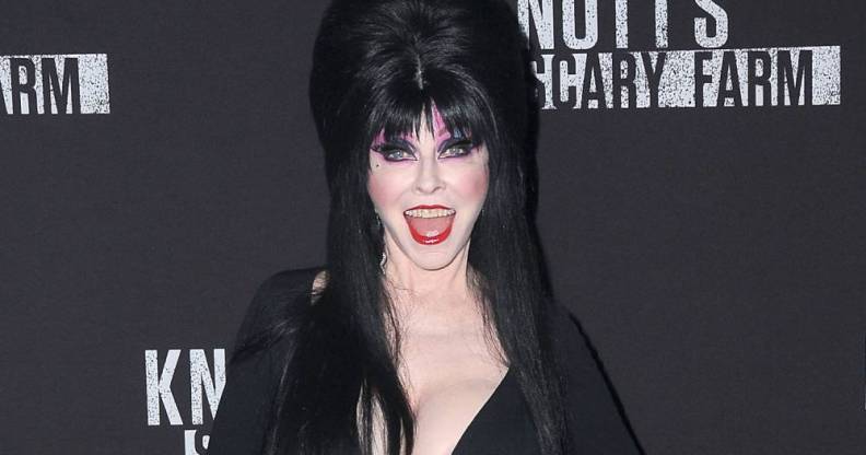 Elvira, aka actress Cassandra Peterson, attends Knott's Scary Farm and Instagram Celebrity Night at Knott's Berry Farm