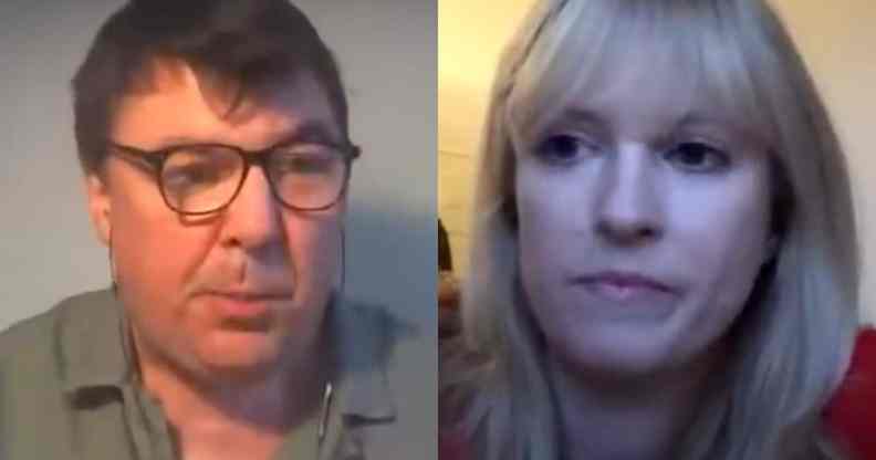 Graham Linehan (left) with Labour MP Rosie Duffield (right), on his YouTube podcast