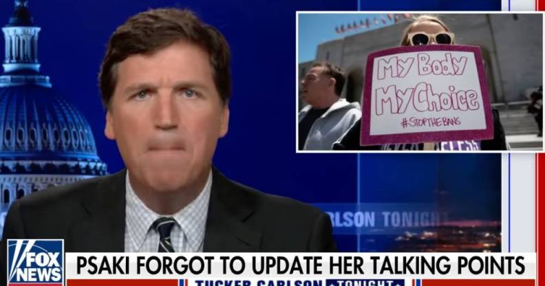 Tucker Carlson launched into a vile rant mocking trans people and pro-abortion advocates