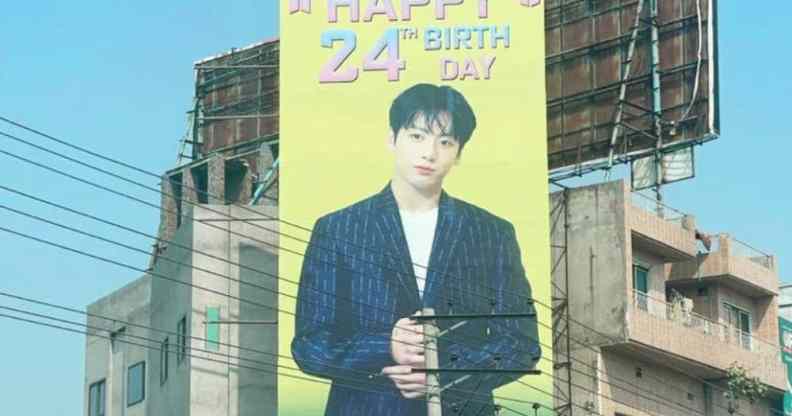 A billboard celebrating BTS member Jeon Jungkook’s birthday seen in Gujranwala, Pakistan