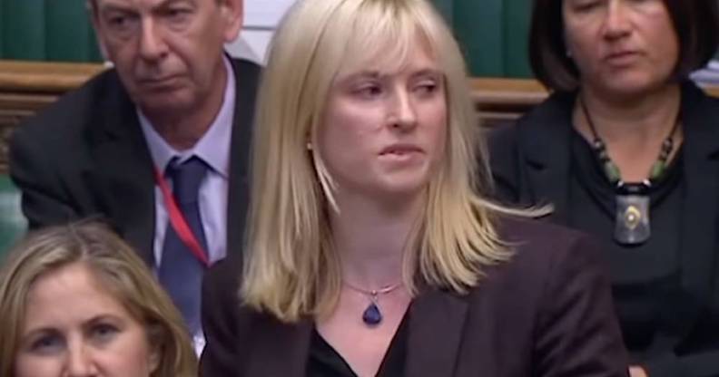 Labour MP Rosie Duffield seen talking in front of Parliament