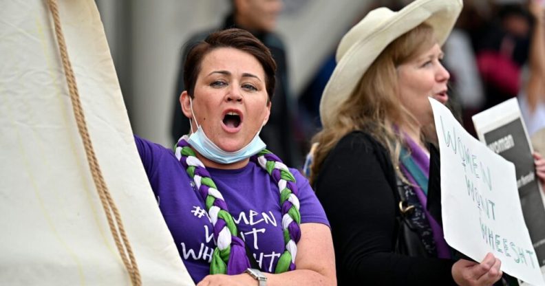 Marion Millar at an anti-trans protest on 2 September.