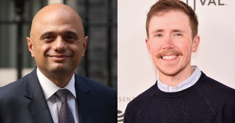 Headshots of Sajid Javid and Freddy McConnell