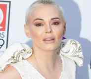 Rose McGowan attends the Q Awards 2019 in a pale outfit