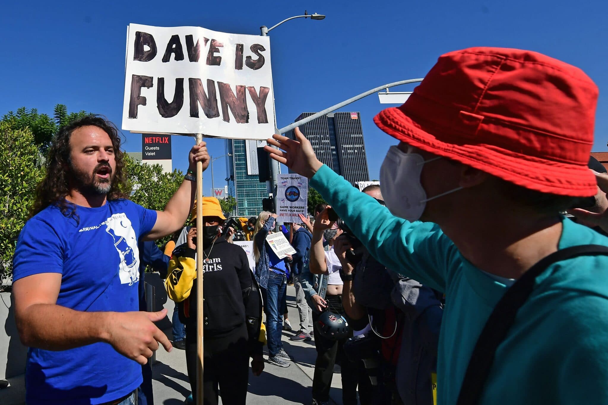 Counter-protestors outside Netflix