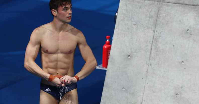 Tom Daley of Team Great Britain looks on in the Men's 10m Platform Final on day fifteen of the Tokyo 2020 Olympic Games at Tokyo Aquatics Centre on August 07, 2021 in Tokyo, Japan.