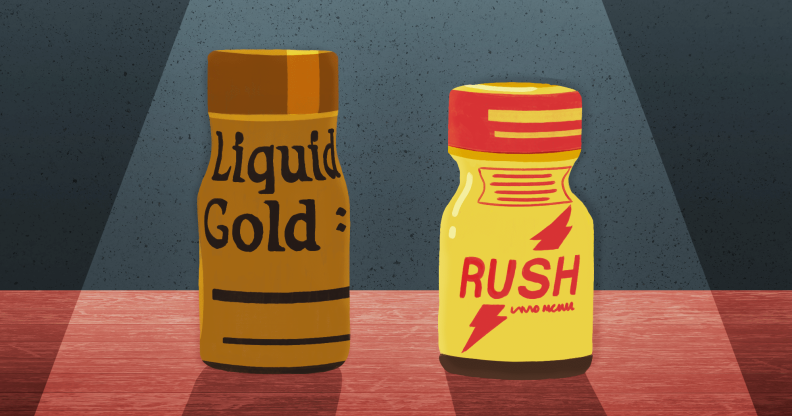 Illustration of two bottles of poppers