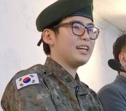 an image of staff sergeant Byun Hee-soo, South Korea's first trans soldier, during a news conference