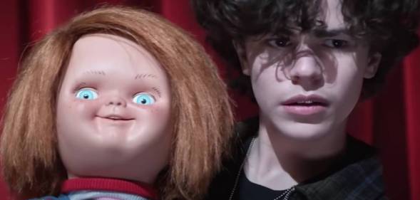 Chucky and Jake appear on stage in a trailer for the new Chucky TV show