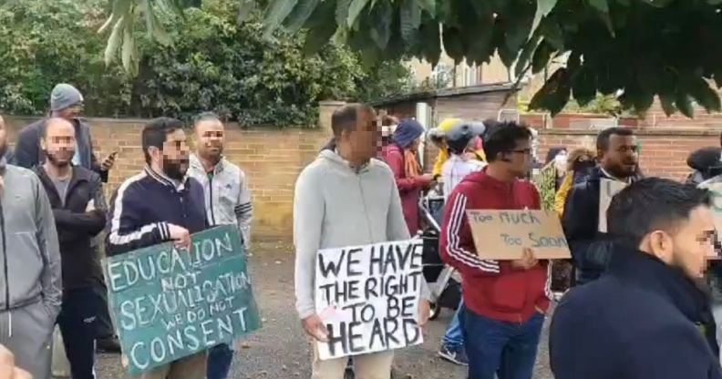 Outside an east London primary school, parents protested against LGBT-inclusive education