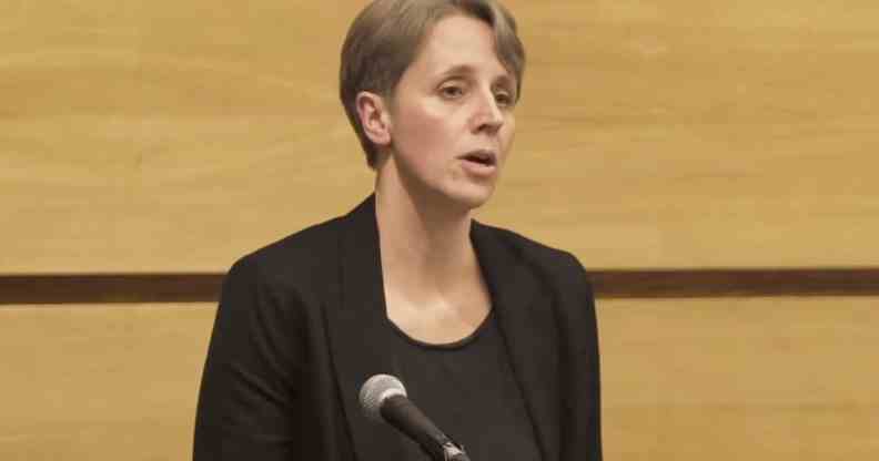 Kathleen Stock speaking at a university debate