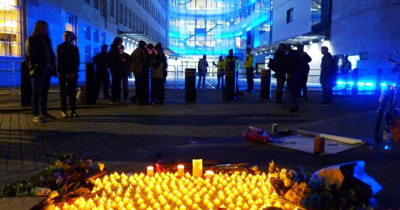 A vigil was held to mark Trans Day of Remembrance outside the BBC's London headquarters.