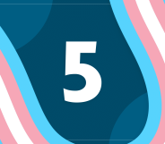 The number five with the colours of the trans Pride flag