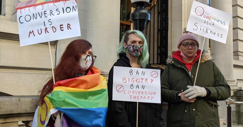 Christian bigots in favour of conversion therapy met by defiant protesters