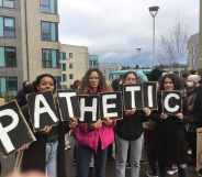 Durham University students protest after walking out of a Rod Liddle speech